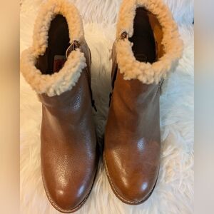 Sam Edelman Women's Jayla Leather Brown Tan Wedge Boots Size 7.5 Faux Fur Zipper